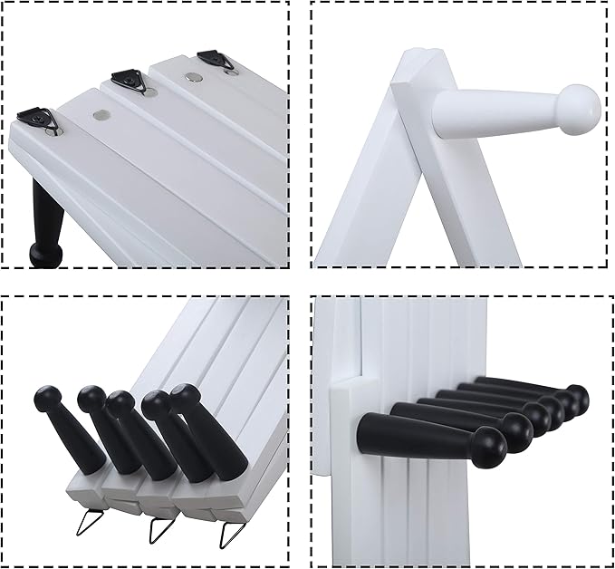 WEBI Accordion Wall Hanger,Wooden Expandable Coat Rack,Accordion Hat Rack for Wall for Hats,Caps,16 Peg Hooks,Black White,2 P