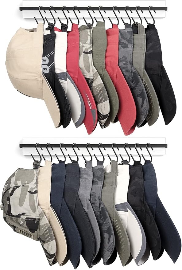 Mkono Hat Rack for Wall Wooden Baseball Caps Organizer with 20 Hooks Rustic Cowboy Hat Hanger Wall Mounted Caps Display Rack 