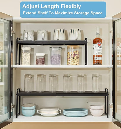 25.5 Inches 3 Pack Expandable Cabinet Shelves, Stackable Shelf Organizer For Kitchen Cabinet Countertop Storage, Adjustable C