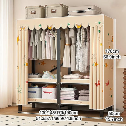 Portable Wardrobe Closet with Cover, Metal Clothing Organizer for Bedroom, Foldable Clothe Rack, Garment Rack for Hanging Clo