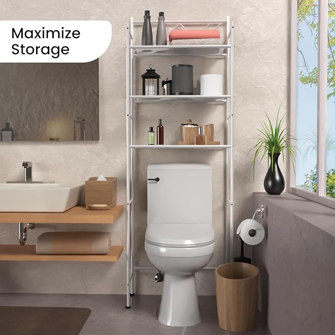 Home Zone Living Over the Toilet Bathroom Storage Organizer with 3 Tiers of Shelving Rack Space