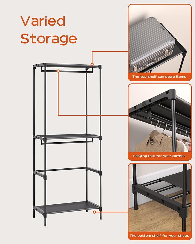 CASAMAYA Clothes Rack, Portable Closet, 27.6 Inch Wardrobe Closet, Clothes Storage Organizer with Shelves and 2 Hanging Rods,