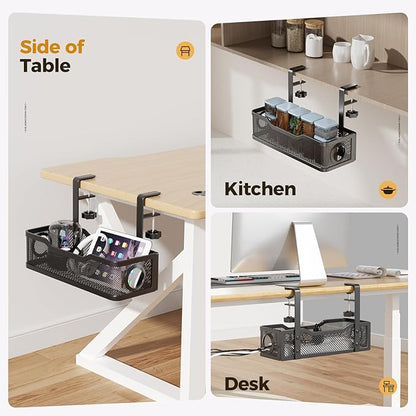 4 Pack Under Desk Cable Management Box Black, Cinati 53.6" Wire Organizers No Drill, Cord Organization Tray with Clamp for Office, Home - No Damage to Desk