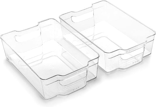 BINO | Stackable Storage Bins, Large - 2 Pack | THE STACKER COLLECTION | Clear Plastic Storage Bins | Built-In Handles | BPA-