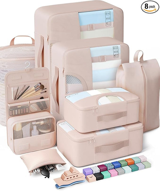Veken 8 Set Packing Cubes, Cruise Ship Travel Essentials Accessories for Beach Vacation, Personalized Gifts for Women Mom Her, Suitcase Organizer Bags for Luggage with Hanging Toiletry Bag