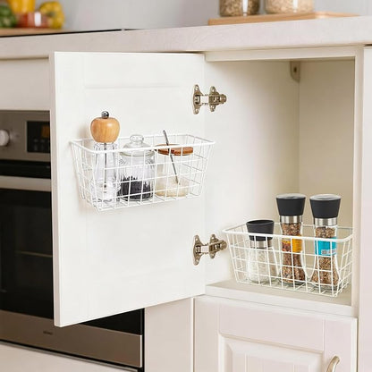 2 Set LeleCAT Hanging Wall Basket Organizer Over the Cabinet Door Adhesive Wire Baskets for Organizing Kitchen Food Pantry Ba