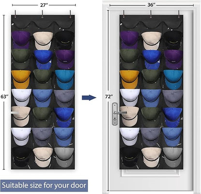 Dofilachy Hat Organizer Racks for Baseball Caps, Visible Hat Holder Rack for Wall Door with 3 Hooks, 24 Deep Pockets