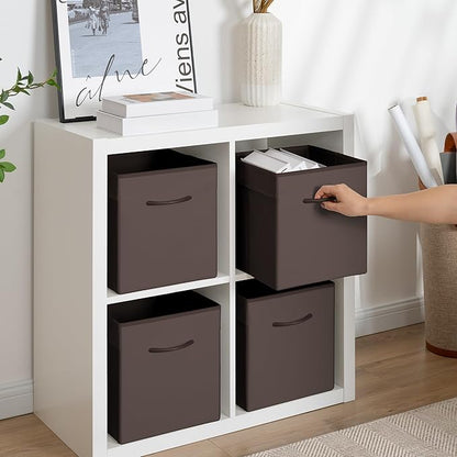 StorageWorks Brown Storage Cubes, 11 Inch Cube Storage Bins with Handle, Cube Storage Organizer Bins for Shelves and Closet, 