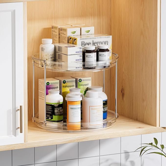 LAMU 2 Pack 2 Tier Lazy Susan Turntable Organizer 10.6'' Rotating Spice Rack Organization for Cabinet, Kitchen, Pantry, Count