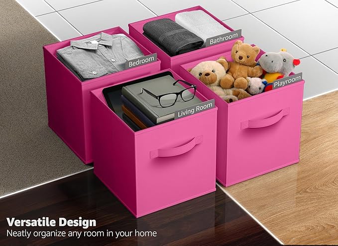 Sorbus Foldable Storage Cubes - 6 Pink Storage Bins for Organizing Pantry, Closet, Shelf, Nursery, Playroom, Toy Box, Cubby -