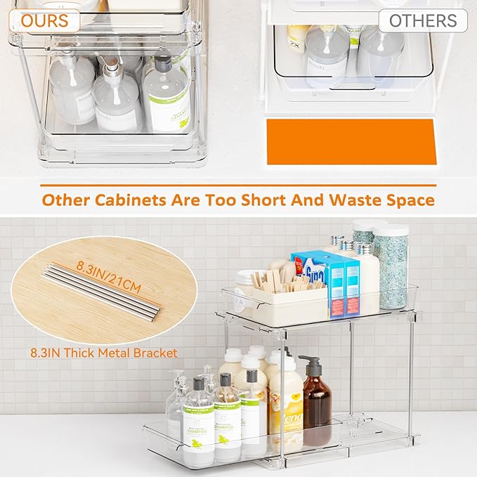 Yieach 4 Pack Under Sink Organizers and Storage,Clear Acrylic Bathroom Organizer and Cabinet Organization for Makeup,Medicine