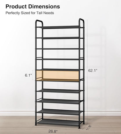 STO STO 10-Tier Shoe Rack with Sturdy Mesh Shelves, Tall Metal Shoe Organizer for Entryway, Closet, Garage, Front Door, Holds