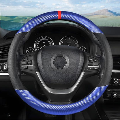 Moly Magnolia Steering Wheel Cover, Carbon Fiber Breathable Microfiber Leather with Non-Slip Lining, Cool in Summer Warm in W