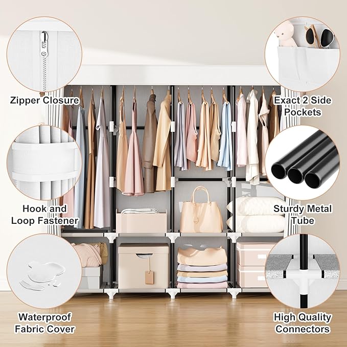 VTRIN Portable Closet for Hanging Clothes 67 Inch Wide Large Capacity Portable Wardrobe Closet with Cover, 4 Storage Shelves 