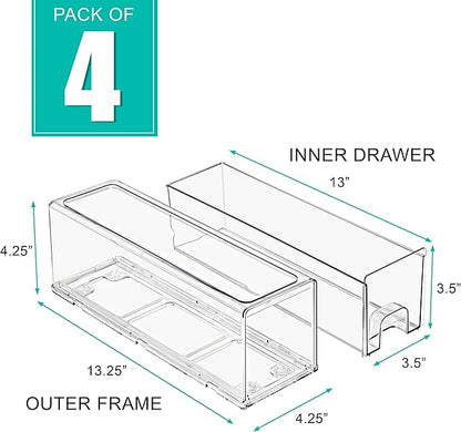 Sorbus Small Clear Stackable Storage Drawers – 4-Pack Plastic Organizer Bins with Handles – Stackable Pull-Out Storage Drawer