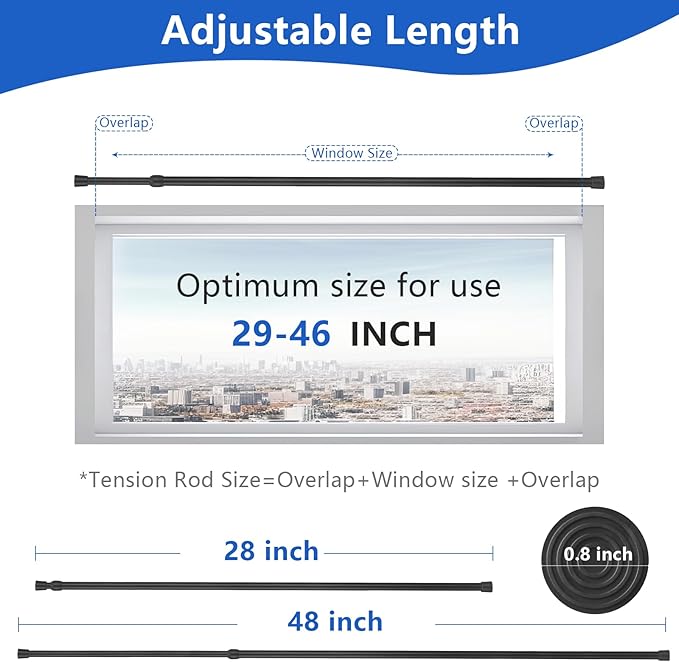 Goowin Tension Curtain Rod 28 to 48 Inch, 5/8" Diameter No Drilling Small Rod, Expandable Spring Loaded Curtain Rods, Tension