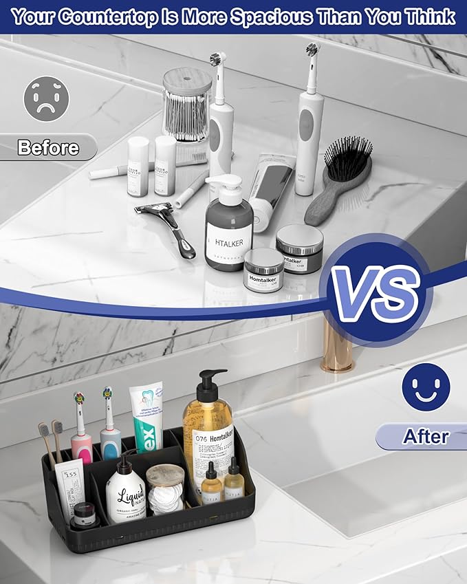 Bathroom Counter Organizer and Storage, 7 Slots Detachable Toothbrush Holders for Bathrooms, Anti-Slip Electric Toothbrush an