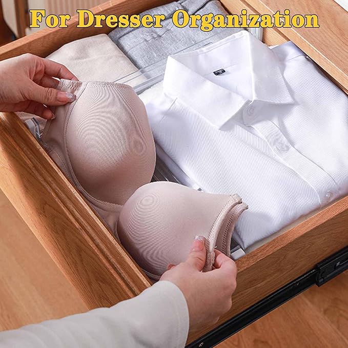 12 Pack Drawer Dividers for Clothes, 3.15" High 11.34"-19.69" Adjustable Expandable Dresser Drawer Organizer, Clear Plastic S