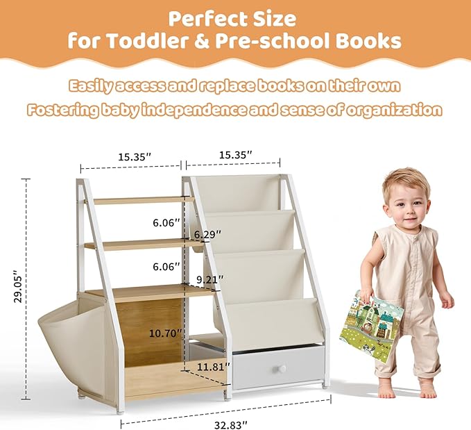 HAVLOTII Kids Bookshelf and Toy Storage - Book Shelf for Kids Rooms, Toddler Bookshelf Baby Bookcase for Nursery, Montessori 