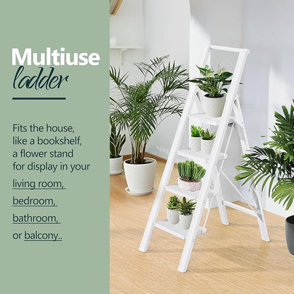 WOA WOA 4 Step Ladder for 10 Feet High Ceiling, Lightweight Foldable Ladder with Non-Slip Wide Pedals, Step Stool with Safe H