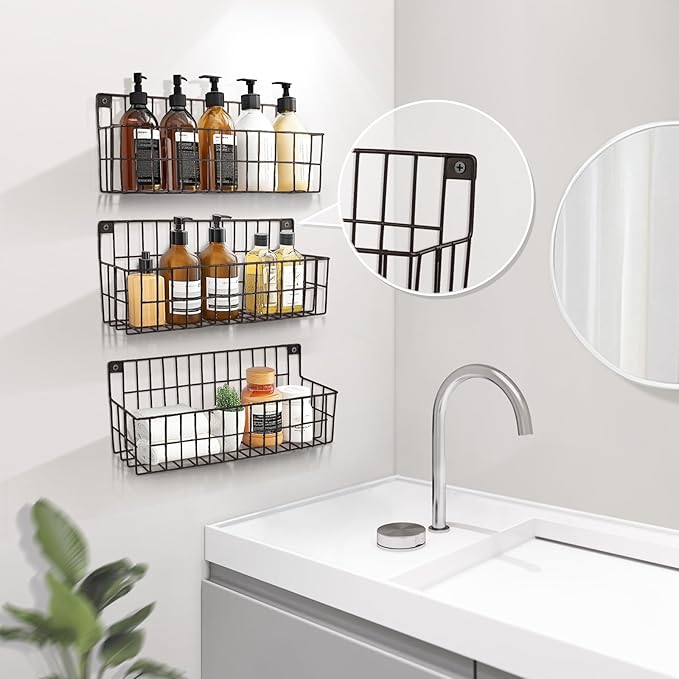 4 Set Extra Large Hanging Wall Wire Baskets, Hanging Wall Mount Storage Baskets, Metal Hanging Wire Basket for Organizing and