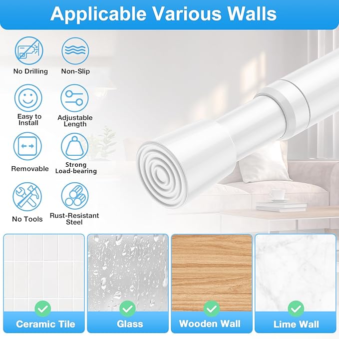 2PCS Small Tension Curtain Rod 27 to 46 Inch,White Short Curtain Rods No Drilling,Loaded Expandable Spring Curtain Rods for W