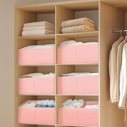 DIMJ Large Closet Shelf Organizer Bins 4 Packs with Handles and Divider, Fabric Trapezoid Storage Baskets, Foldable Clothes C