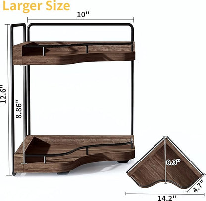 2-Tier Corner Bathroom Counter Organizer with Embedded Screw Holes, Secure & Stable Wood Vanity Shelf for Makeup and Skincare
