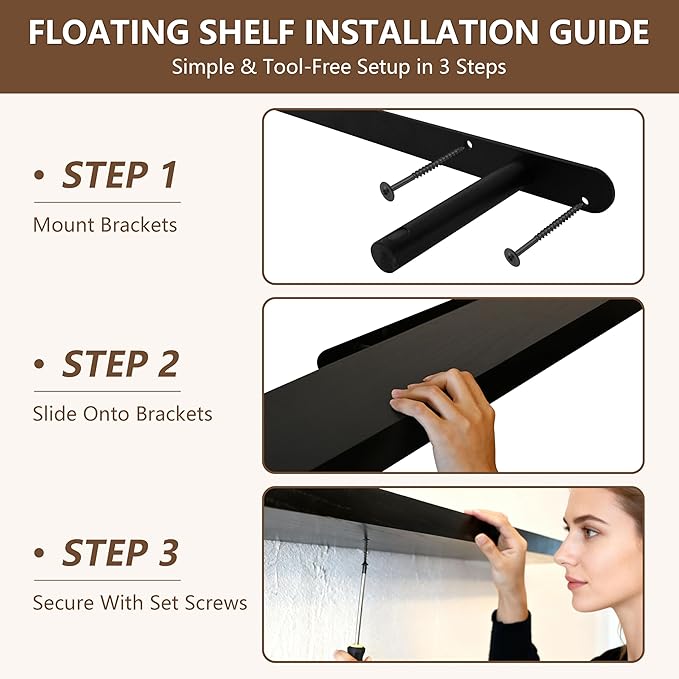 IEO Long Wooden Floating Shelves for Room Wall, Natural Wood Floating Shelves Wall Mounted Kitchen Shelf for Living Room, Bed