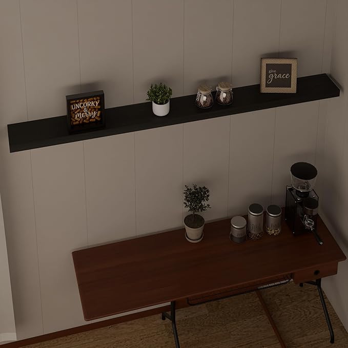 IEO Long Wooden Floating Shelves for Room Wall, Natural Wood Floating Shelves Wall Mounted Kitchen Shelf for Living Room, Bed