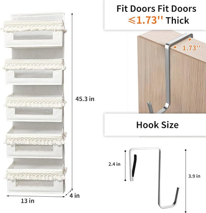 Aokeyee 5 Tier Over The Door Organizer Storage Nursery, Boho Door Organizer Hanging with Tassels and Clear Window, 65lb Behin