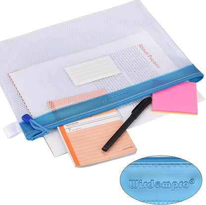 Wisdompro Zipper Pouch, 4 Packs Durable Letter Size Waterproof Mesh File Bag, Document Organizer - Blue/Purple