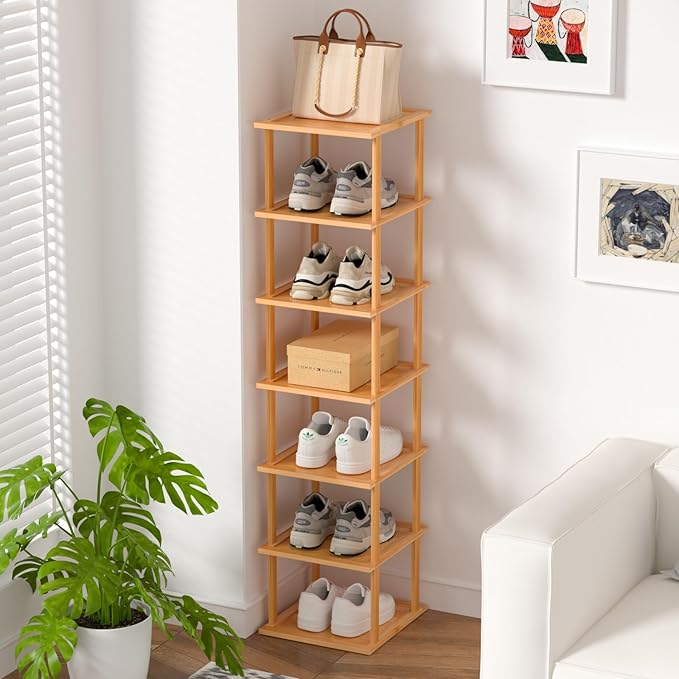 MHXW SXPN Bamboo Free Standing Shoe Rack Shelf Multi Tier Tall Wooden Stackable Shoes Rack Organizer for Closet Front Door En