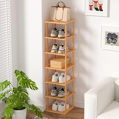 MHXW SXPN Bamboo Free Standing Shoe Rack Shelf Multi Tier Tall Wooden Stackable Shoes Rack Organizer for Closet Front Door En