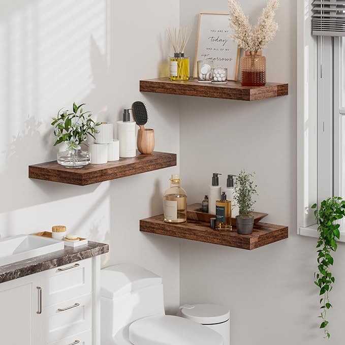 Heimlove 12" Deep Floating Shelves for Wall, 24 Inch Wall Mounted Shelf Set of 2 for Books Living Room Laundry Room Bedroom K