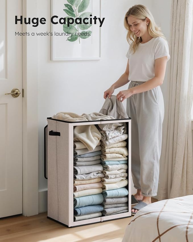 SOLEDI Laundry Hamper with Lid 130L Large & Tall Collapsible Laundry Basket, Clothes Hamper with Bag Removable Easy to Carry,