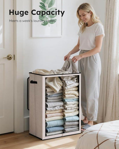 SOLEDI Laundry Hamper with Lid 130L Large & Tall Collapsible Laundry Basket, Clothes Hamper with Bag Removable Easy to Carry,