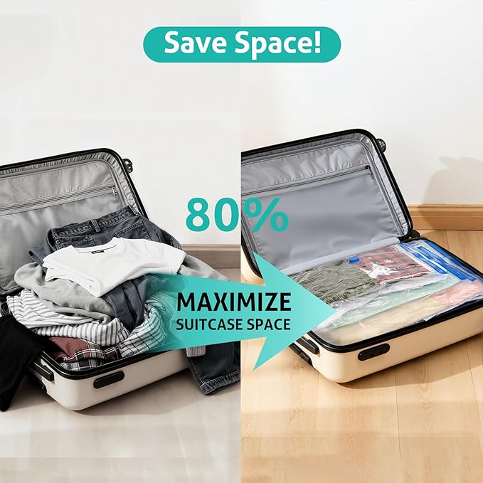 12 Pack Medium Travel Vacuum Storage Bags, Portable Vacuum Seal Bags for Clothing Travel with Pump, Space Saver Bag for Lugga