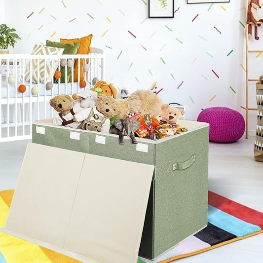 popoly Large Toy Box Chest with Lid, Collapsible Sturdy Toy Bin Storage Organizer Boxes Baskets for Kids, Boys, Girls, Nurser