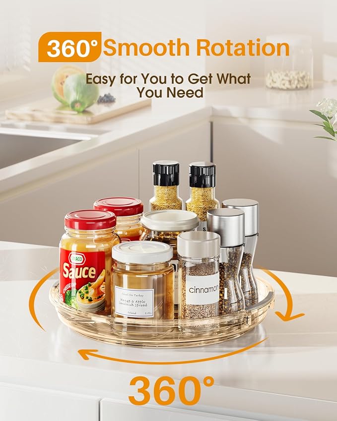 LAMU 2 Pack Lazy Susan Organizer 9.25 inch Lazy Susan Turntable for Cabinet, Rotating Spice Organization for Cabinet, Kitchen