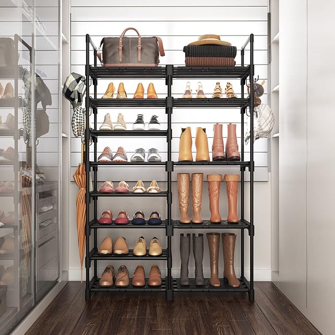 ROJASOP Shoe Rack Organizer, 8-Tier Metal Shoe Rack for Closet Entryway Garage, 26-32 Pairs Tall Shoe Boot Storage Shelf with