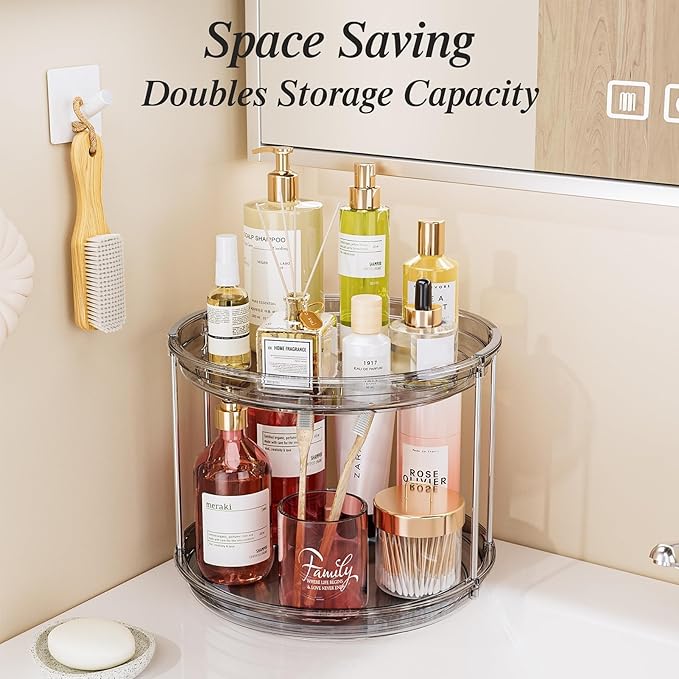LAMU 2 Tier Lazy Susan Turntable Organizer 10.6'' Rotating Spice Rack Organization for Cabinet, Kitchen, Pantry, Countertop, 