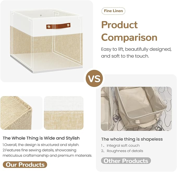 13x13 Storage Cubes 6-Pack, Large Foldable Fabric Cube Storage Bin with Reinforced Bottom and Labels, Organizer Baskets for S