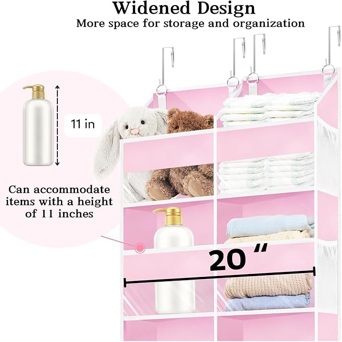 Ofiray-home Pink Over The Door Organizer 5 Tiers, Extra Large Behind Door Storage of 10 Compartments, 50 lbs Weight Capacity 