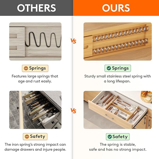 Lifewit 2.4" High 8 Pack Bamboo Drawer Dividers 33-42cm/13-16.5" Adjustable Wooden Drawer Organizer for Clothes/Utensils, Exp