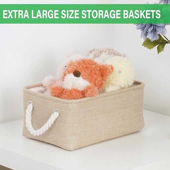 Bidtakay Small Storage Baskets for Shelves 3 Pack Fabric Storage Bins for Organizing Linen Collapsible Organizer for Closet-F