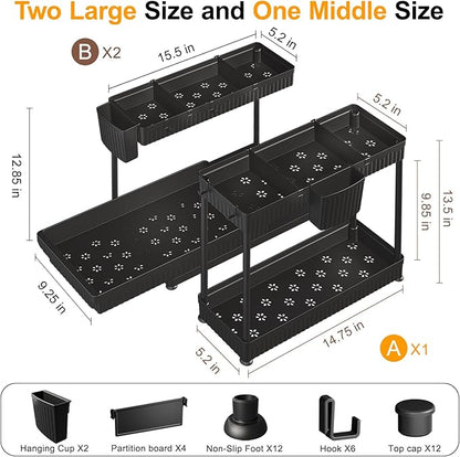 Sevenblue 3 Pack Multi-Purpose Pull-Out Storage Organizers, 2-Tier L-Shaped Under Sink/Cabinet Organizers and Storage for Bat