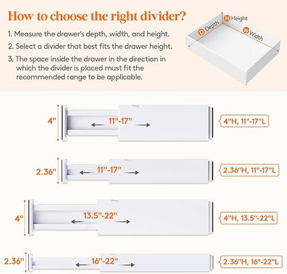Lifewit 5" Tall 5 Pack Deep Drawer Divider, 11.5-18.5" Expandable Drawer Divider for Clothes with 8 Pack Drawer Dividers 4" H