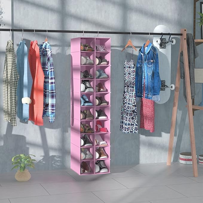 coastal rose Hanging Shoe Organizer for Closet, 20 Sections Hanging Closet Organizers and Storage Shelves, Space Saving Shoe 