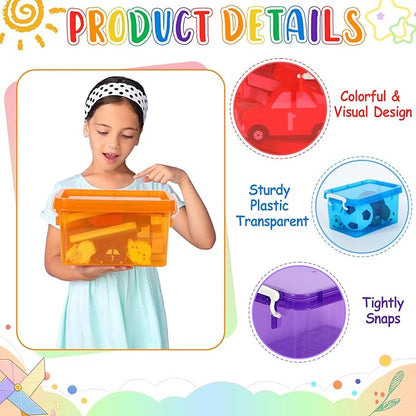 6 Pack 4 Quart Colorful Plastic Storage Bins with Lids Stackable Storage Bins with Latching Lids Handle Clear Colored Storage
